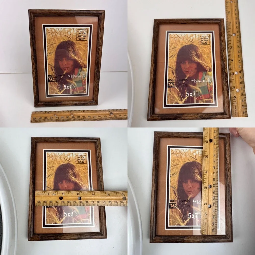 Vtg Intercraft 5x7 Tabletop Picture Frame Metal Faux Wood Grain Brown Retro READ